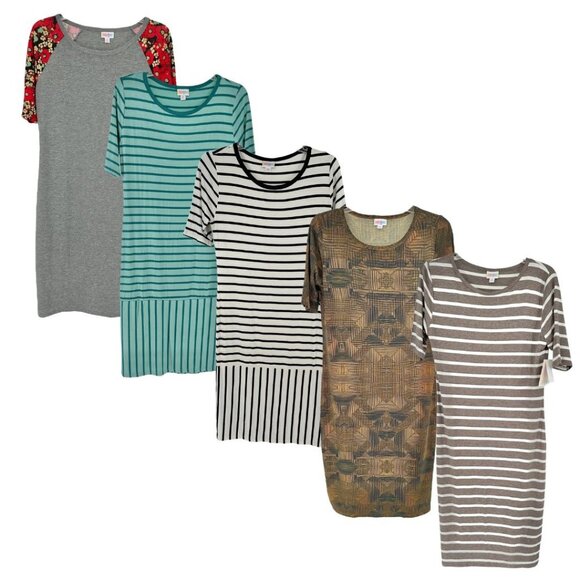 LuLaRoe Retired Julia Bundle of 5 Medium Dresses all NWT Multicolors - Picture 1 of 13